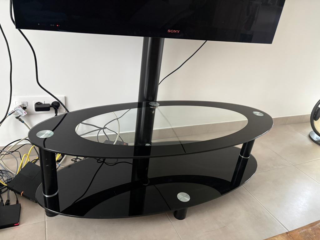 Meuble TV moderne noir/verre – très bon état, Ophalen, Gebruikt, 100 tot 150 cm, Glas