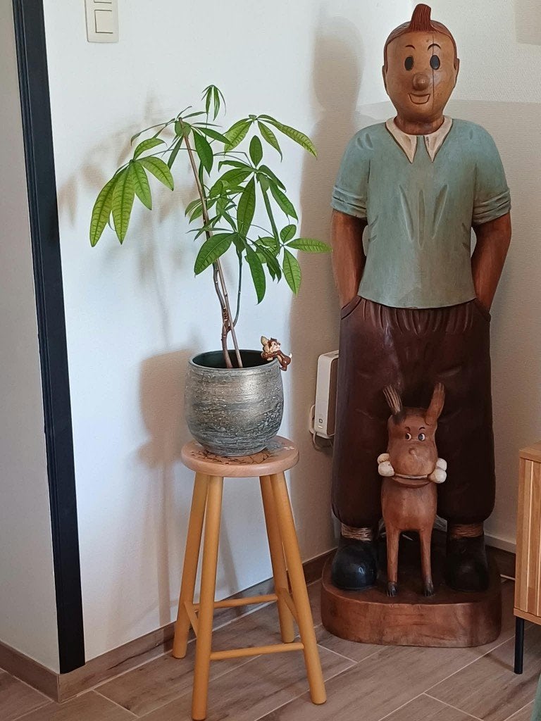 Vintage gerestylde plantenstaander/kruk met Botanic Flowers, Ophalen, Zo goed als nieuw, Hout
