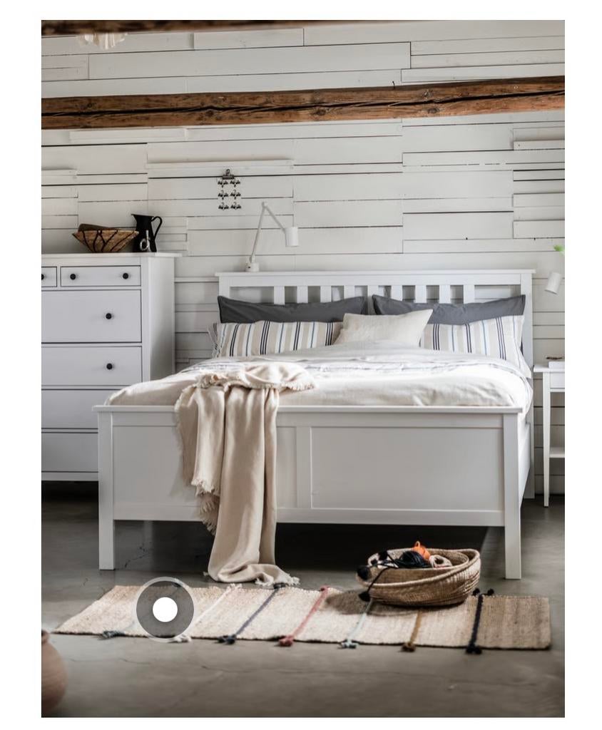 Cadre de lit IKEA Hemnes blanc + sommier (140x200), Ikea pin massif blanc, Enlèvement, 200 cm, Deux personnes