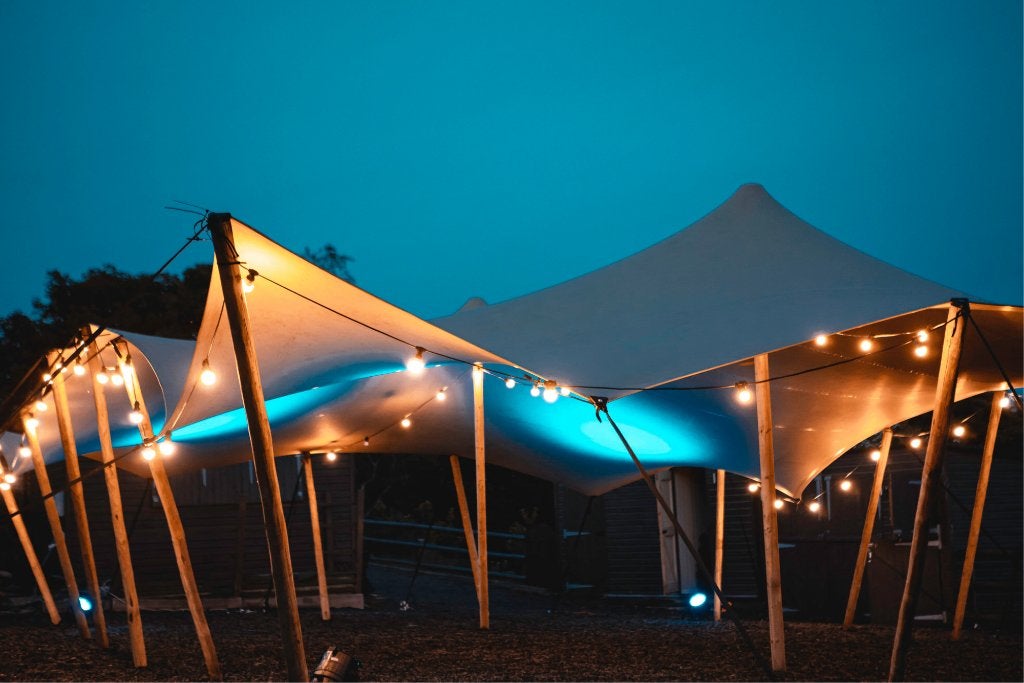 Stretchtent 10 x 15m met klemmen Gebroken wit/Gebroken wit, Opvouwbaar, Overige typen, 6 meter of meer, Nieuw