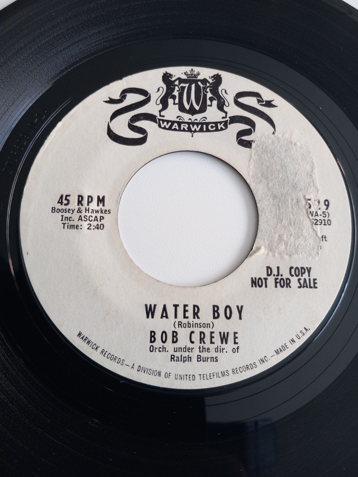 BOB CREWE. WATER BOY .ROCK 1959 USA 45T, Ophalen of Verzenden