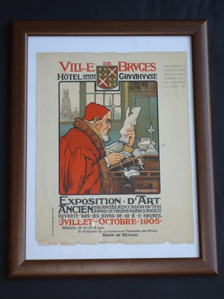 1905 affiche expo GRUUTHUUSE Brugge Fl. Van Acker art ancien, Antiek en Kunst, Ophalen of Verzenden