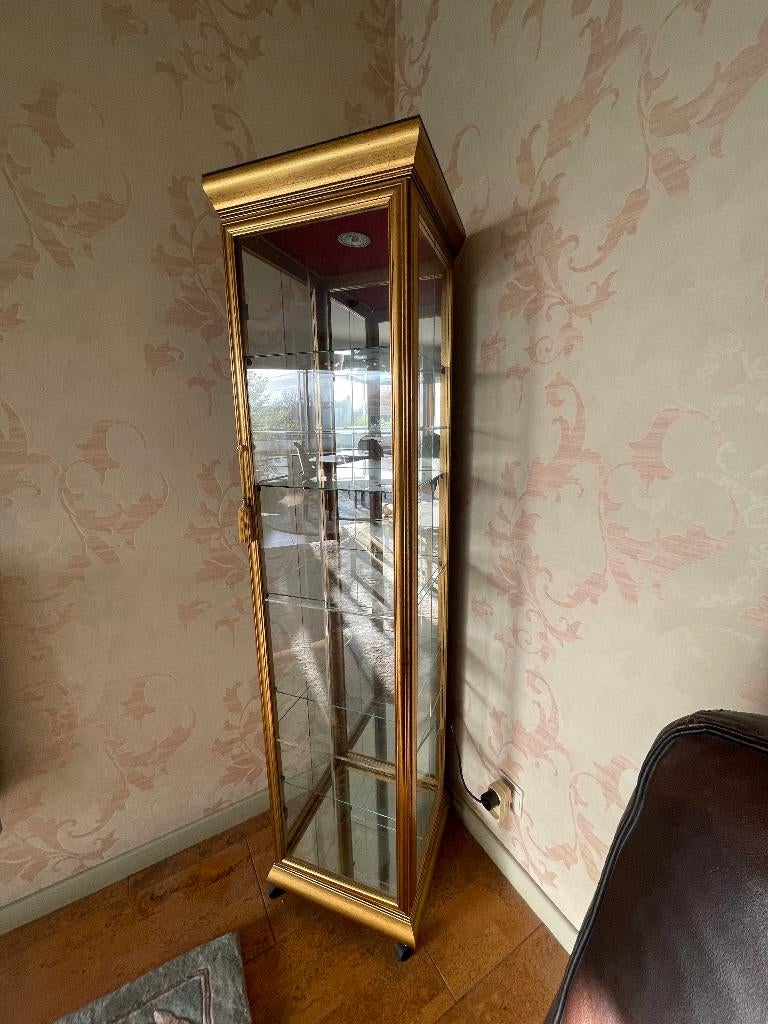 Vitrinekast met glazen planken en gouden frame, 25 à 50 cm, Verre, Comme neuf, Moins de 50 cm