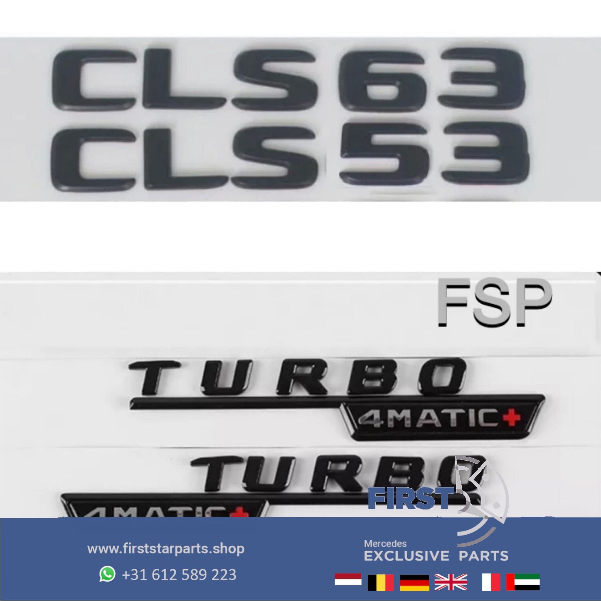 W257 C257 CLS 53 63 TURBO 4MATIC+ AMG LOGO SET ZWART EMBLEME, Utilisé, -, -, Enlèvement ou Envoi