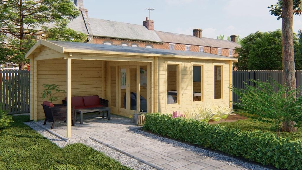 Blokhut - Tuinhuis Skeg | 44 mm | vuren onbehandeld, Hobby en Vrije tijd, Overige Hobby en Vrije tijd, Nieuw, Verzenden