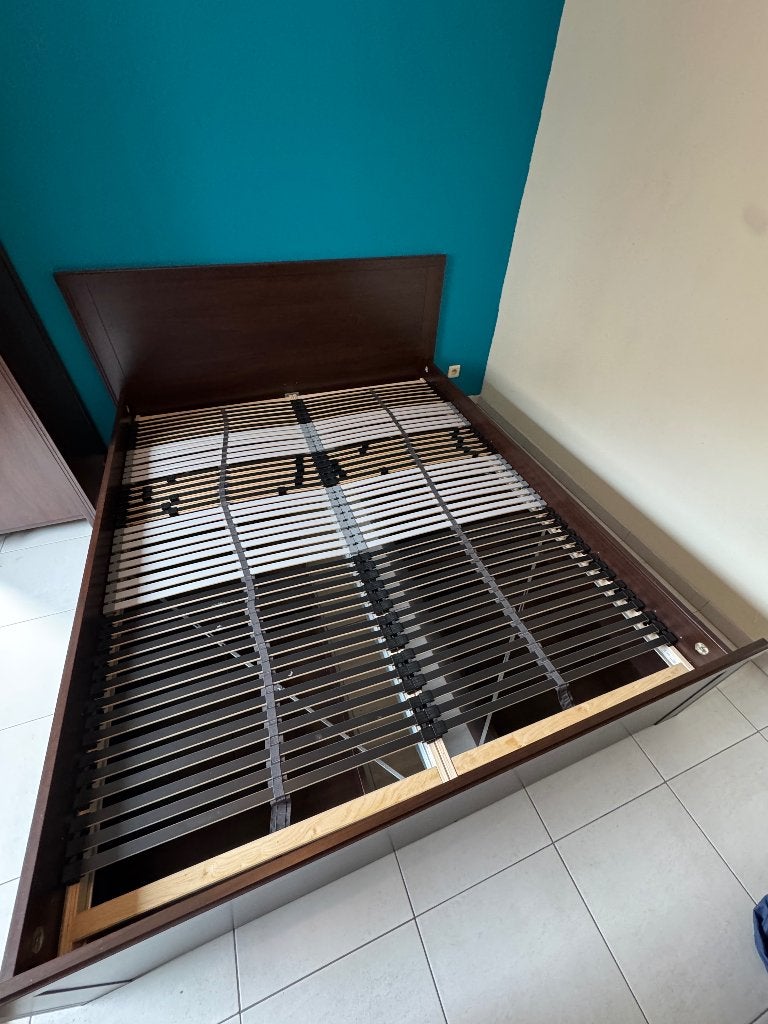 Twee persoonsbed 160cm x 200cm met schuiven., Huis en Inrichting, Ophalen, Gebruikt, Bruin, Tweepersoons
