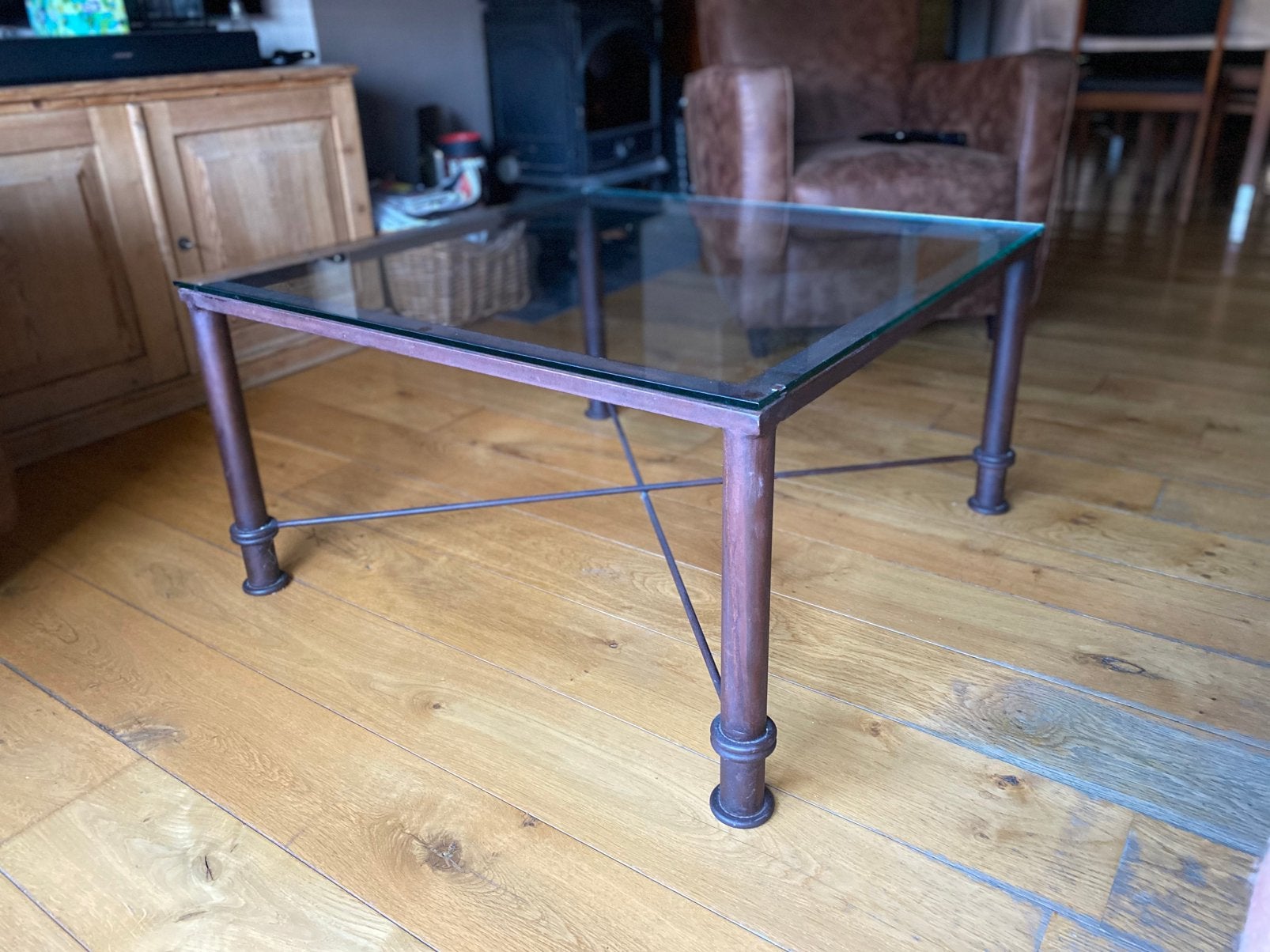 Table basse métallique avec vitre de 80 x 80 h 43cm, Enlèvement