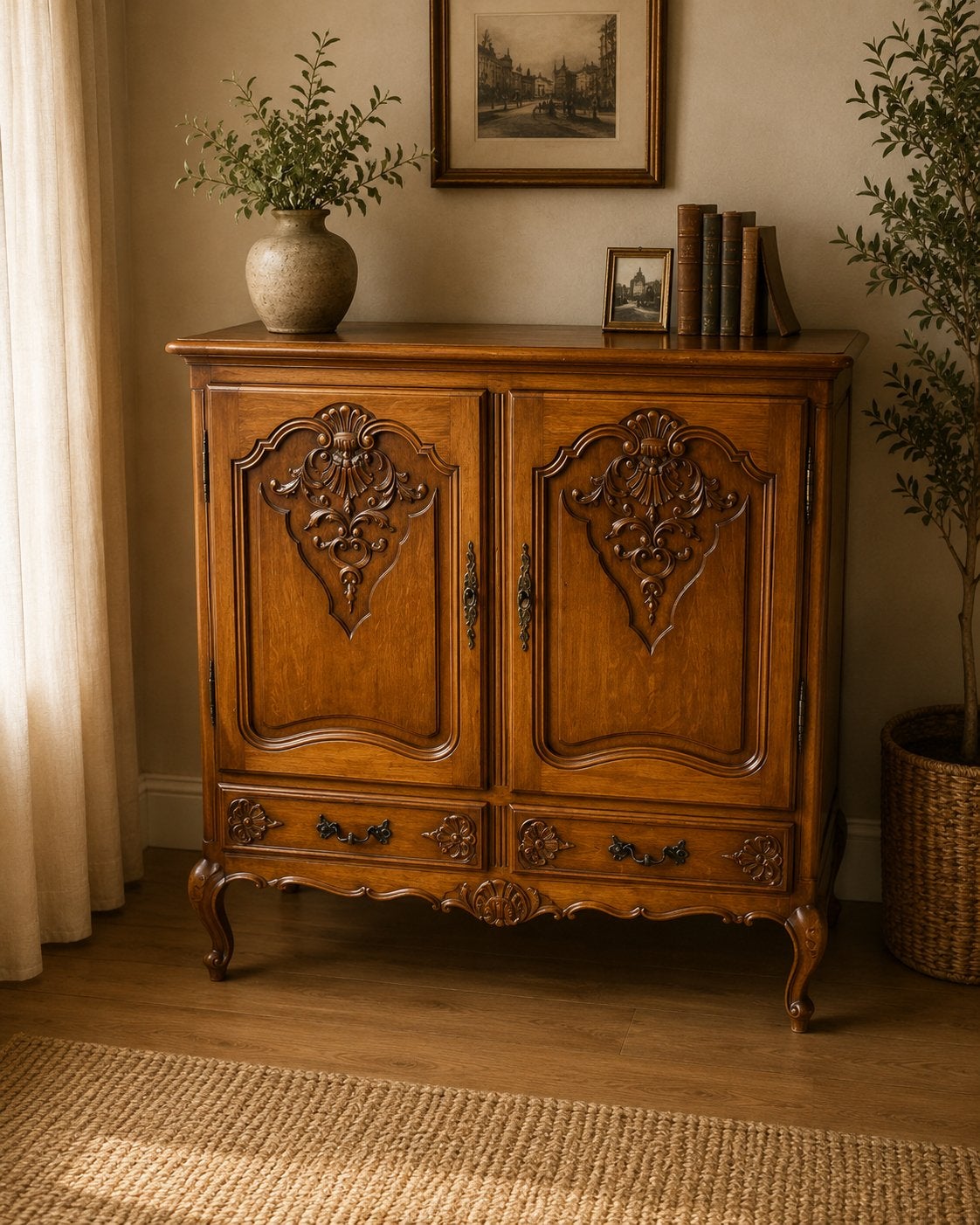Practige eiken vintage kast franse stijl louis xv stijl, Antiek en Kunst, Ophalen