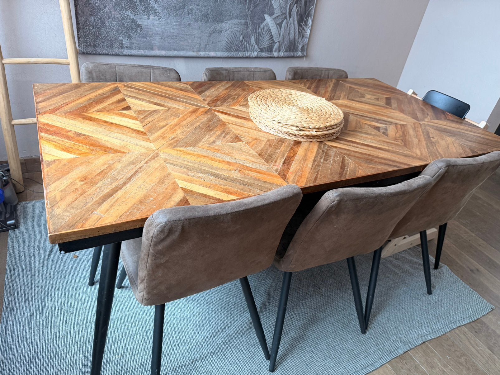 Salon tafel + eettafel set!! mozaïek teak hout, Enlèvement, Utilisé