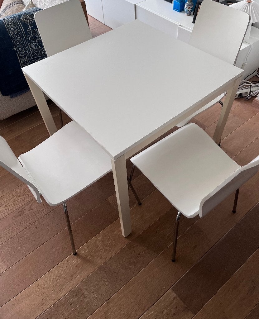 Vintage tafel IKEA en 4 stoelen, Huis en Inrichting, Stoelen, Ophalen, Vintage ikea, Gebruikt, Wit