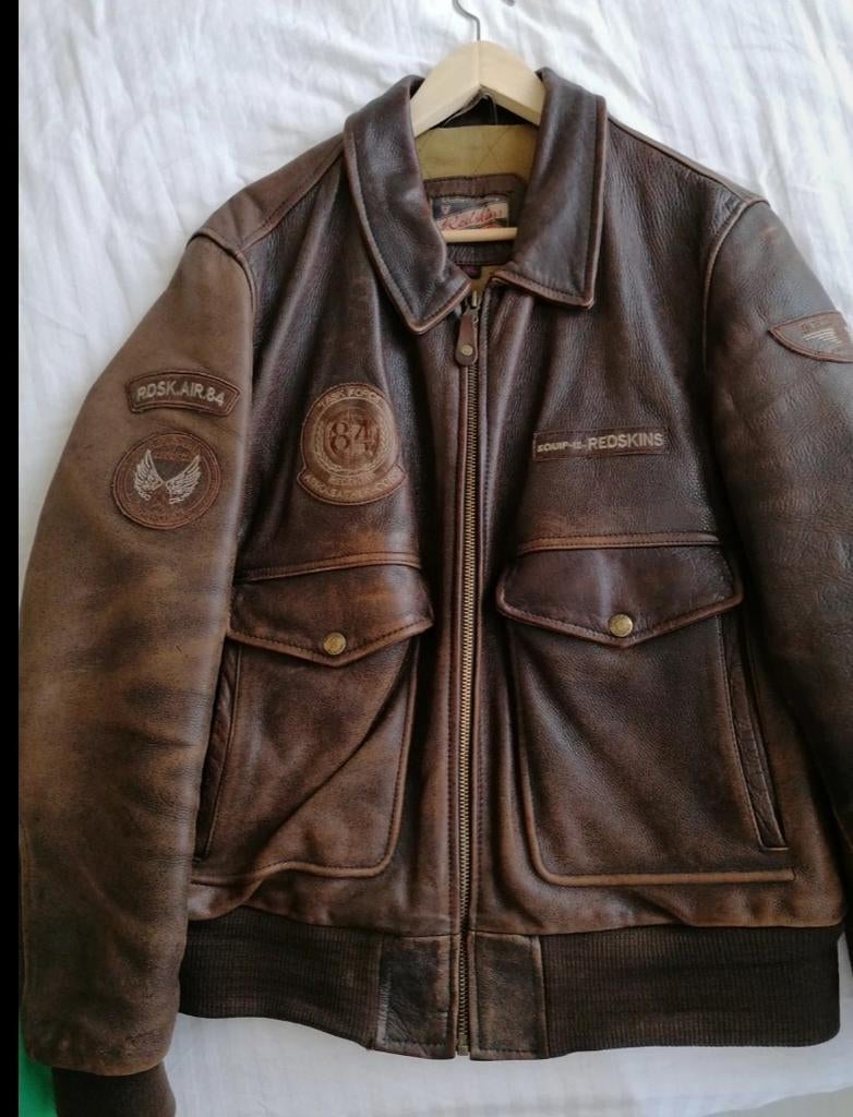 Veste Redskins 84 en cuir, Taille 56/58 (XL), Brun, Enlèvement, Porté