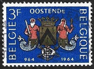 1 Postzegel België 1964 Millennium van Oostende, Scheepvaart, Frankeerzegel, Ophalen of Verzenden, Gestempeld