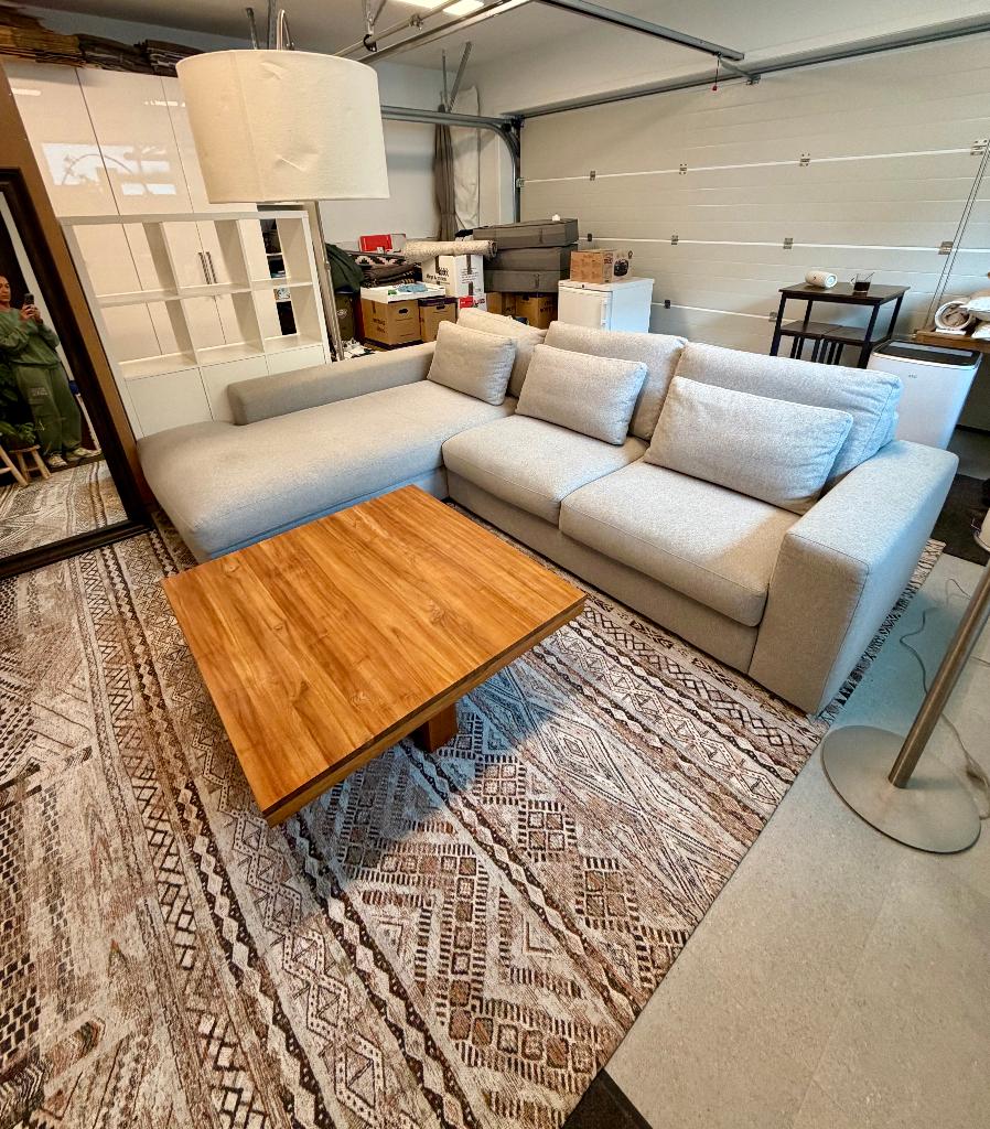 Moderne Haco hoekzetel + massieve teak salontafel – topstaat, Huis en Inrichting, Tafels | Salontafels, Zo goed als nieuw, 50 tot 75 cm