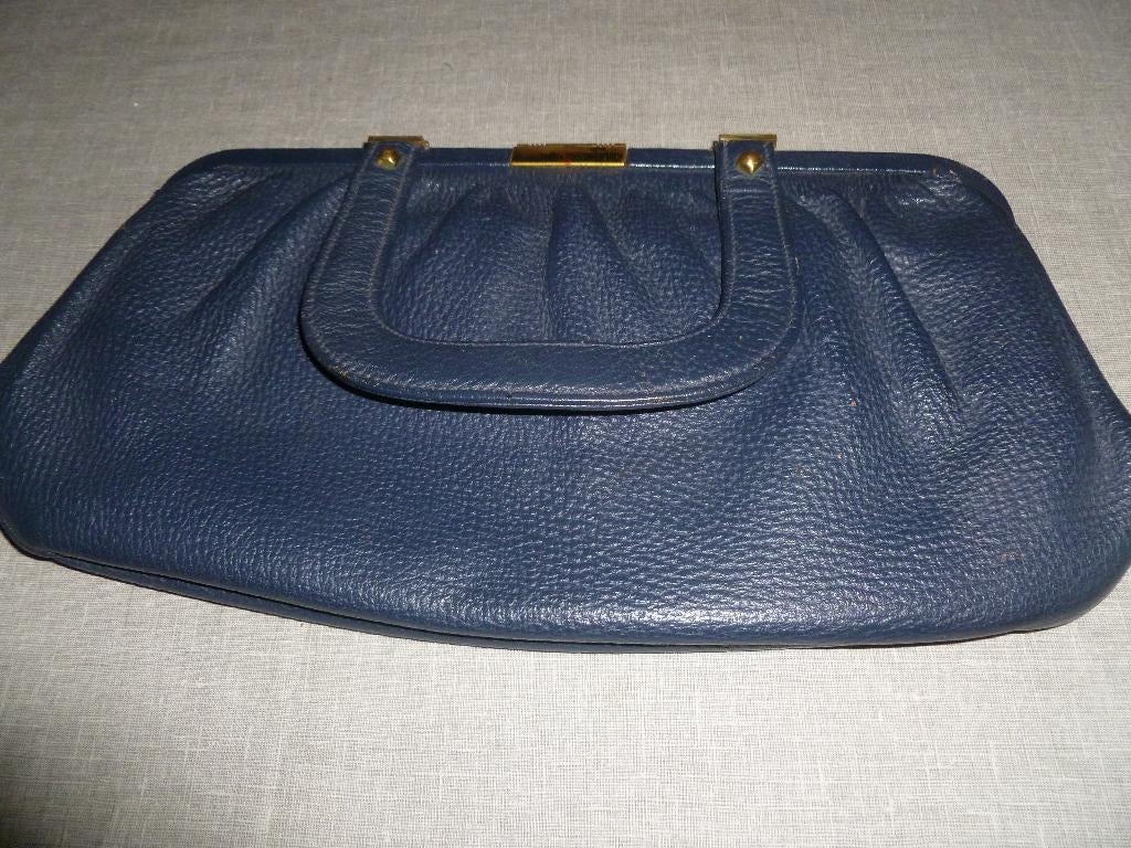 Blauwe vintage handtas (jaren 1950), Handtassen en Accessoires, Tassen | Damestassen, Ophalen of Verzenden, Gebruikt, Blauw, Handtas