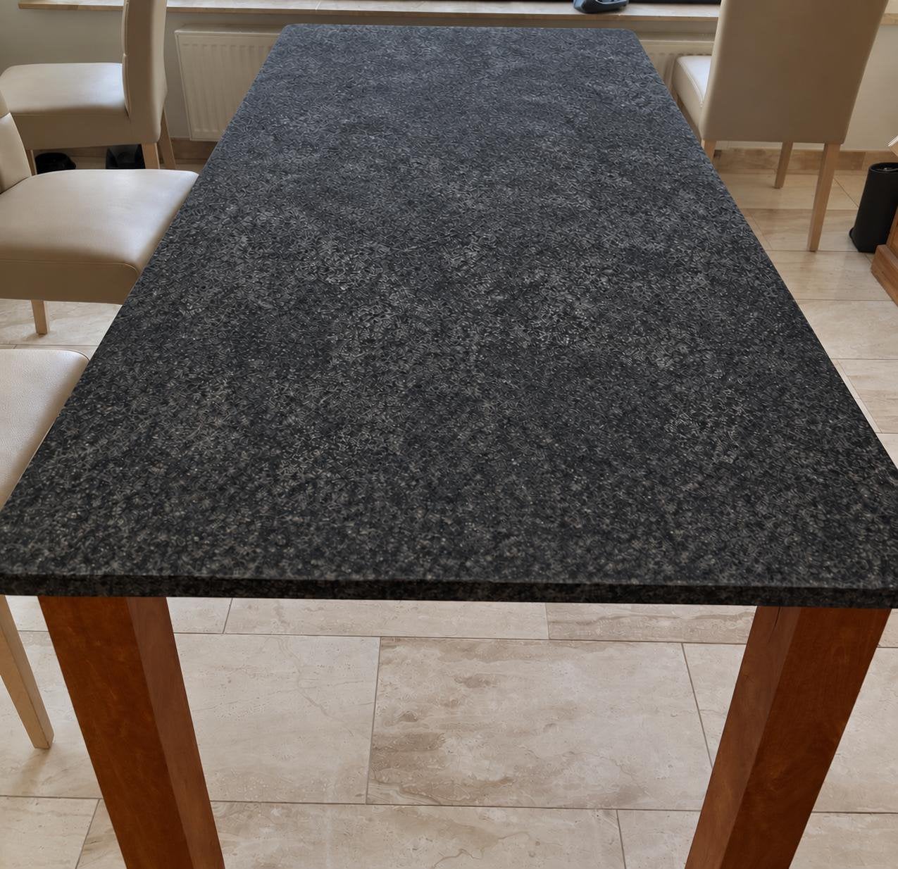 Tafel natuursteen met teak onderstel, Huis en Inrichting, Ophalen, Zo goed als nieuw