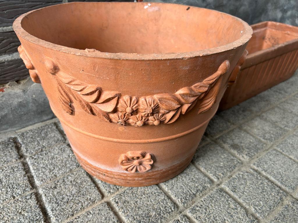 Vintage terracotta bloempotten, Tuin en Terras, Ophalen, Gebruikt, 40 cm of meer, Rond