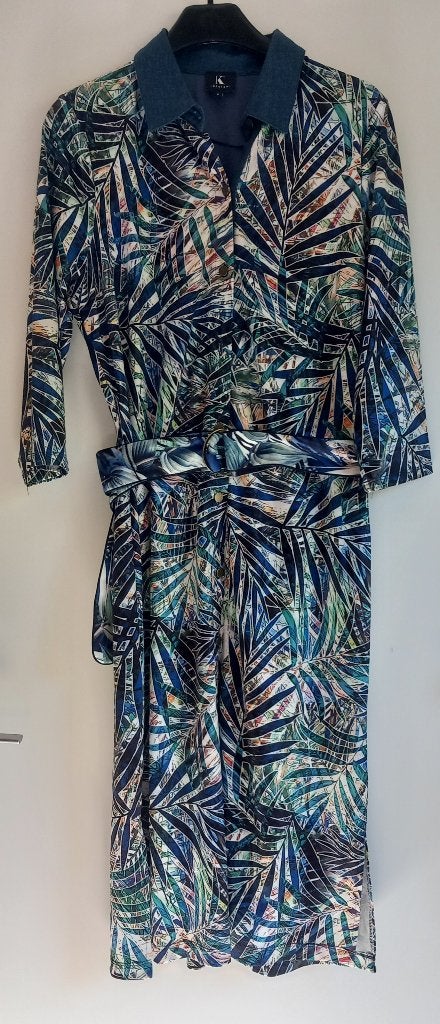 K-Design Maxi jurk- palmprint -S -ZGAN, Kleding | Dames, Jurken, K-design, Meerkleurig, Ophalen of Verzenden, Zo goed als nieuw