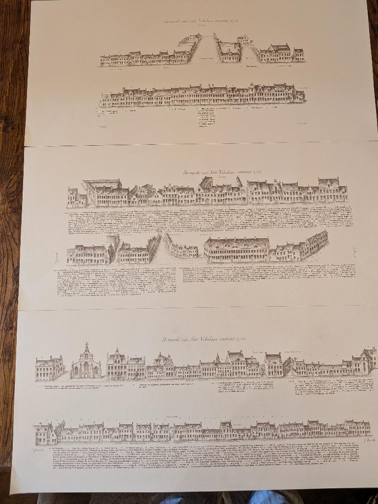 Retro historische prenten Grote Markt Sint-Niklaas, Mercator, Antiek en Kunst, Kunst | Tekeningen en Fotografie, Ophalen of Verzenden