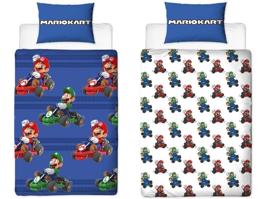 Super Mario Dekbedovertrek 140 x 200 - Dubbelzijdig, Kinderen en Baby's, Blauw, Dekbedovertrek, Nieuw, Ophalen of Verzenden