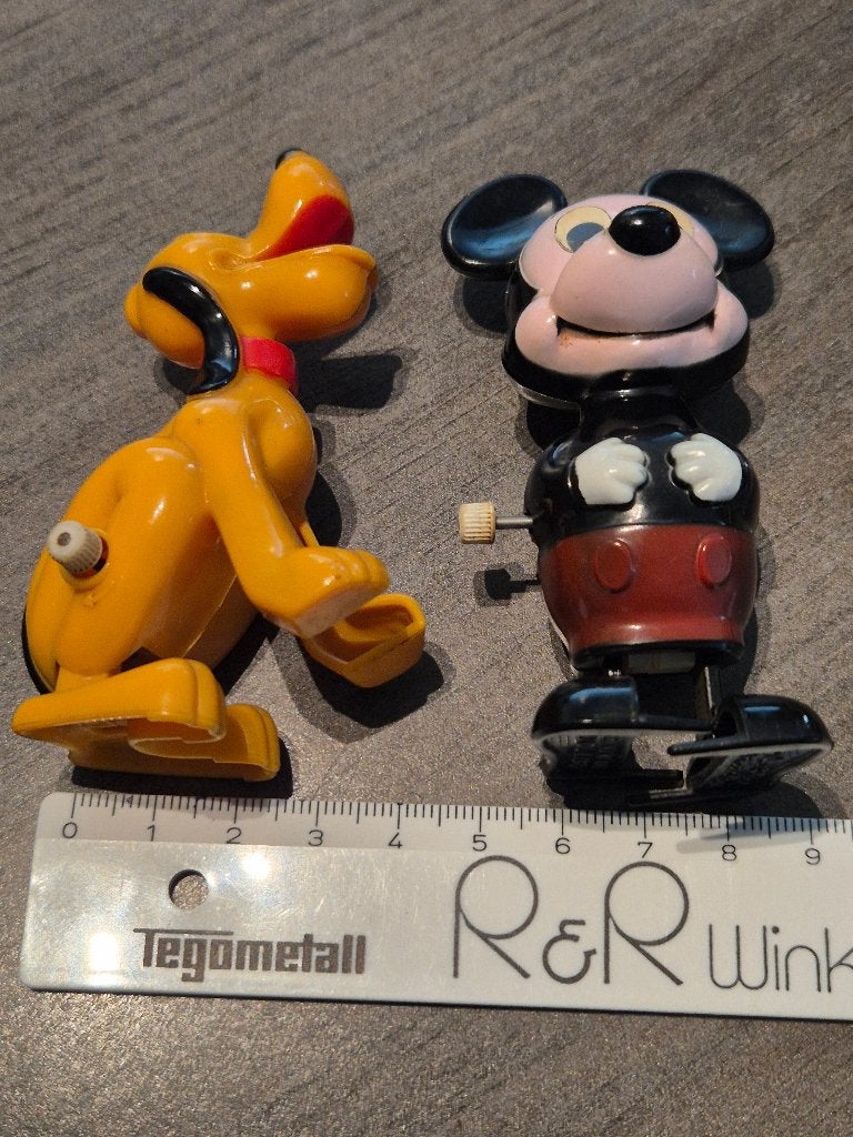 Walt Disney - Vintage opwindpopjes Pluto en Mickey Mouse, Ophalen of Verzenden, Mickey Mouse, Zo goed als nieuw, Beeldje of Figuurtje