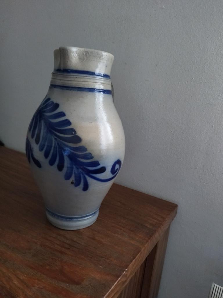 Grote antieke, met zout geëmailleerde steengoed kruik, Ophalen of Verzenden