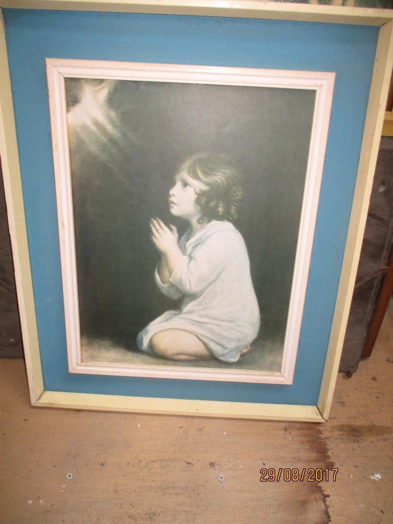 vintage kader met knielend kindje, Antiek en Kunst, Curiosa en Brocante, Ophalen of Verzenden