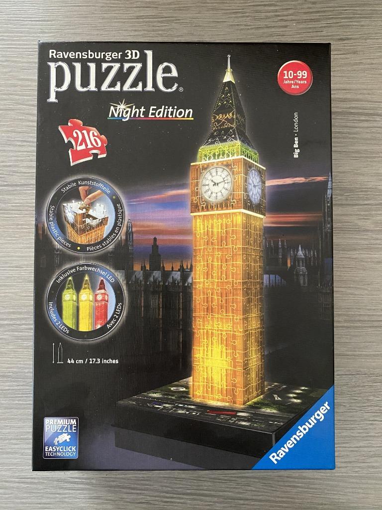 Big Ben - Édition nocturne 3D de Ravensburger, Enlèvement ou Envoi, Moins de 500 pièces, Comme neuf, Rubik's Cube ou Puzzle 3D