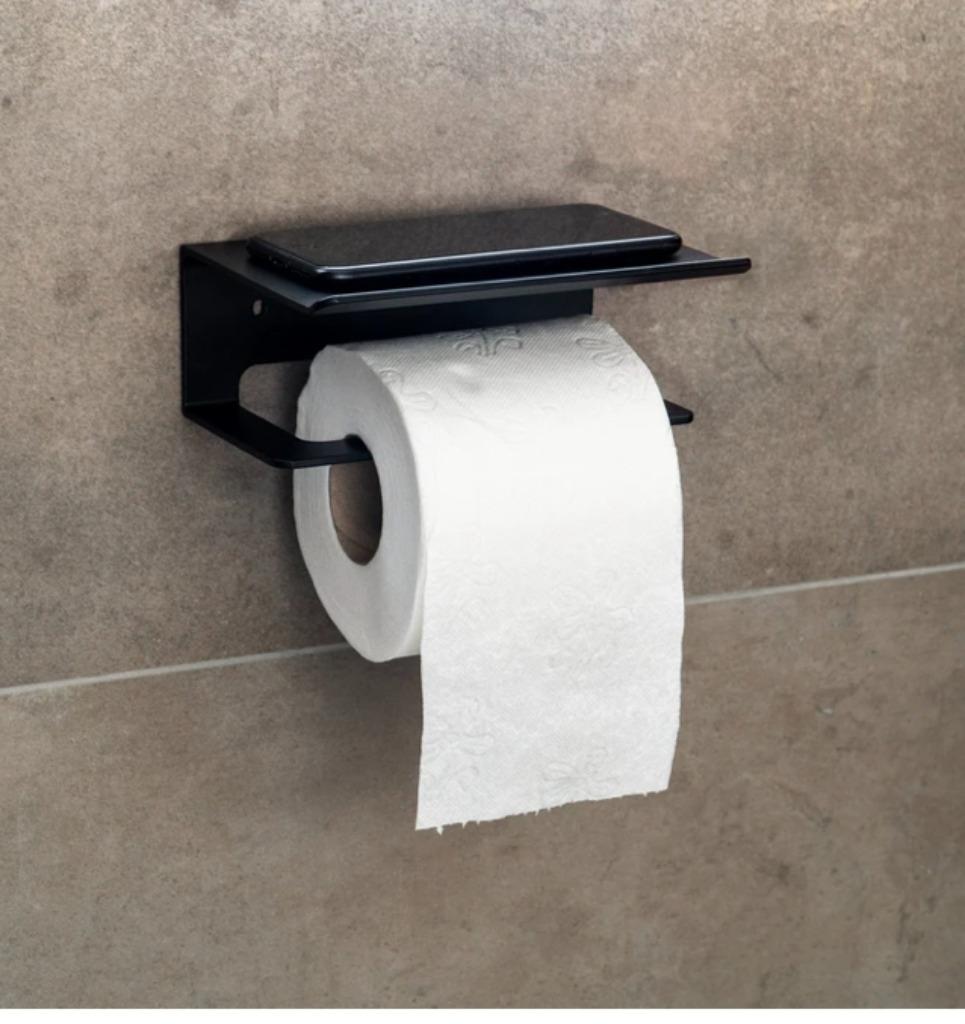 Toiletpapier-rolhouder plankje -zwart metaal- landelijk puur, Huis en Inrichting, Ophalen of Verzenden, Nieuw, Zwart, Overige typen