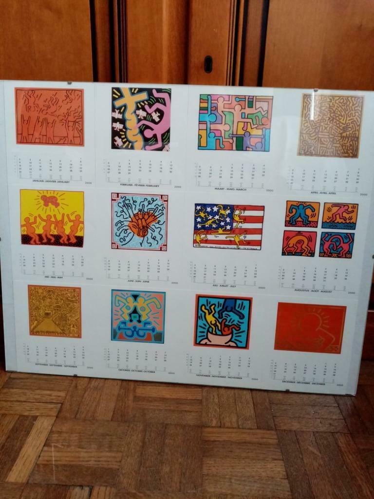 Keith Haring jaren 2000 glazen zeefdruk kalender (50cm / 40c, Ophalen