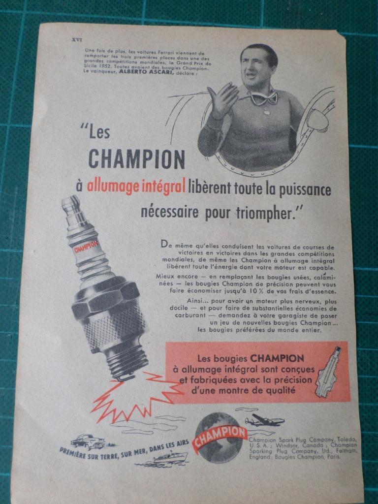 Alberto Ascari - bougies champion - publicité papier - 1952, Verzamelen, Ophalen of Verzenden, Gebruikt, Overige typen