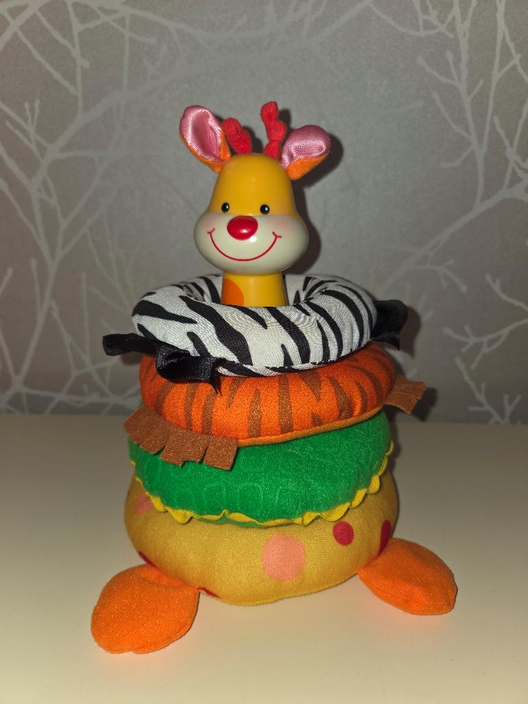 Giraf met stapelringen - Fisher-Price, Ophalen of Verzenden, Zo goed als nieuw, Rammelaar, Met geluid