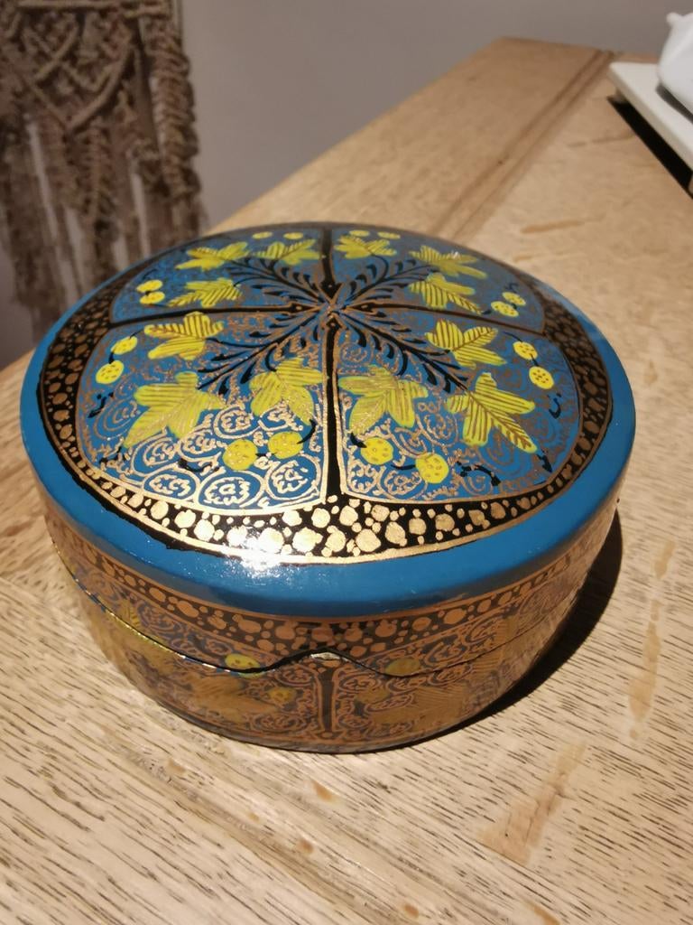 Heel mooi houten doosje met 6 bordjes, Antiek en Kunst, Ophalen of Verzenden