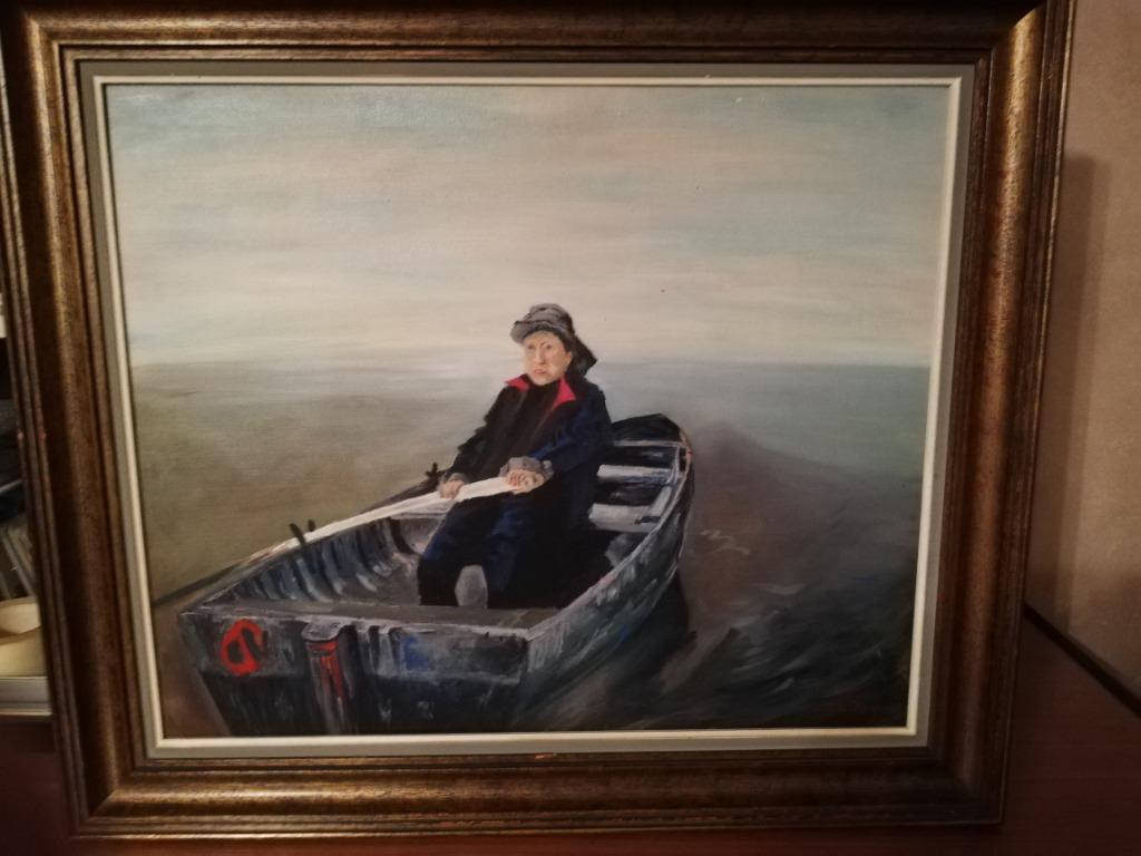 * A. Leroy: schilderij:  Roeier, Ophalen of Verzenden