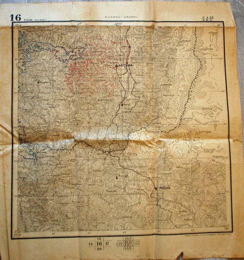 Stafkaart  Ruanda - Urundi, Gelezen, Overige gebieden, Ophalen of Verzenden, Landkaart