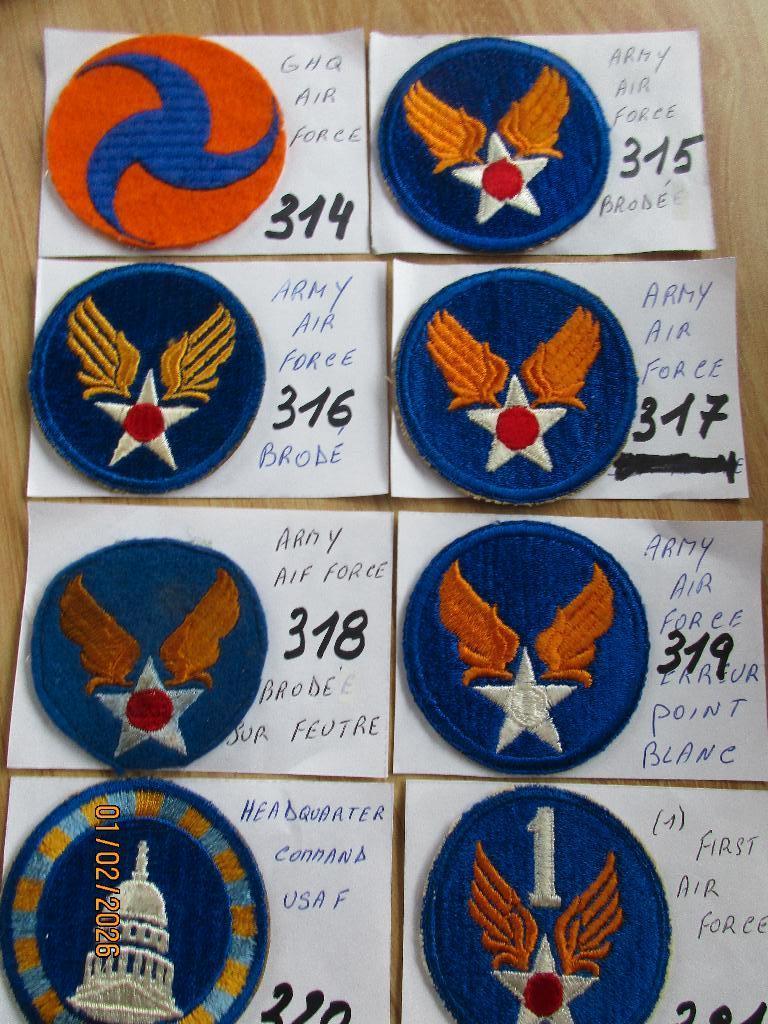 Patchs originaux U.S.A.A.F WWII.1 ER PARTIE, Enlèvement ou Envoi, Armée de l'air, Emblème ou Badge