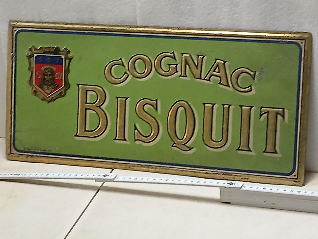 Oude Cognac Bisquit metalen plaat geen geëmailleerde plaat, Verzamelen, Ophalen of Verzenden, Zo goed als nieuw, Reclamebord