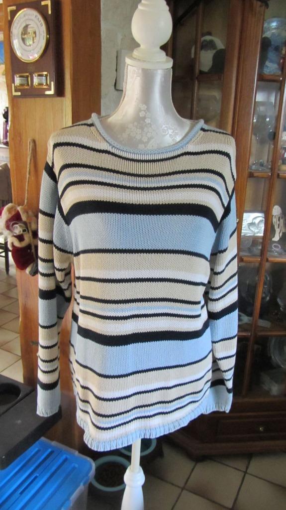 Pull ligné bleu blanc beige Cassis, Cassis, Enlèvement, Taille 42/44 (L), Bleu
