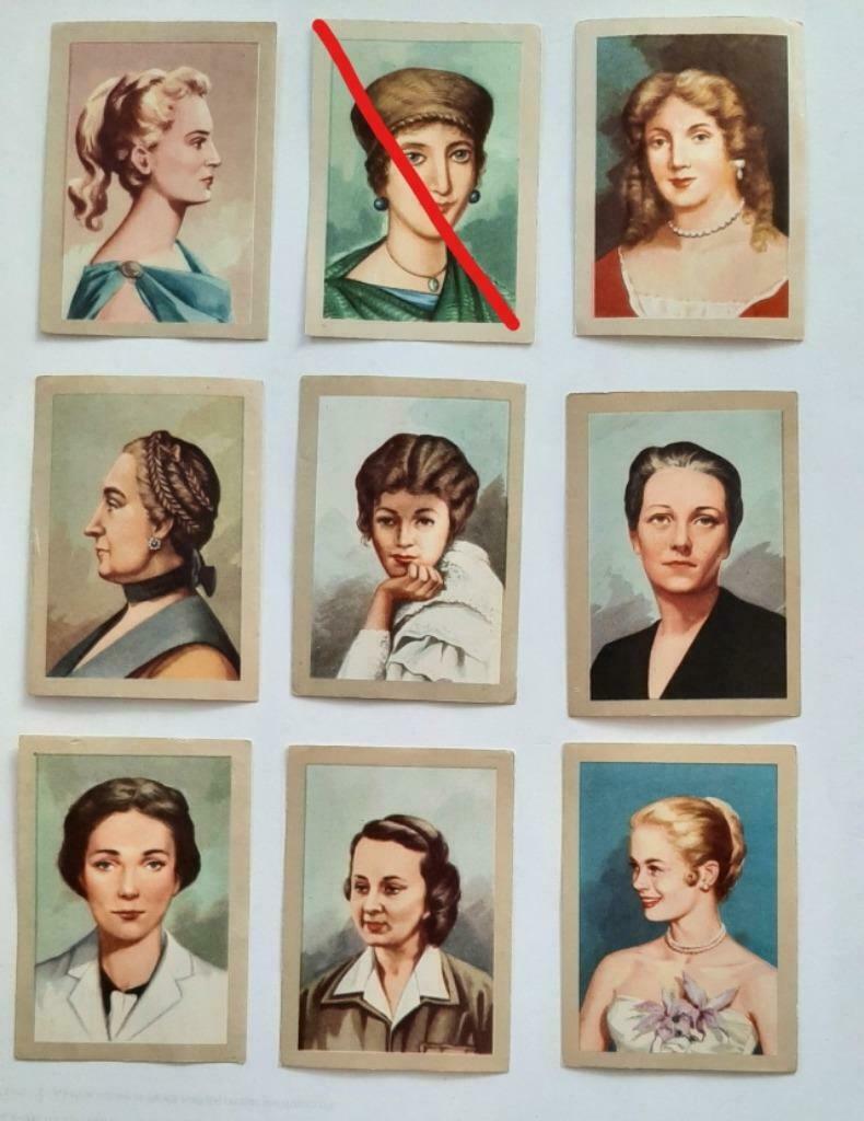 8 leerriike chromo's 2 Jacques beroemde vrouwen 1965, Verzamelen, Ophalen of Verzenden
