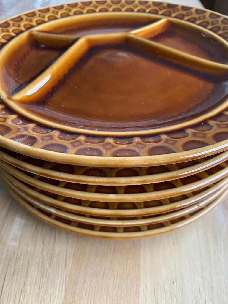 Vintage fondue borden / 6 stuks, Uni, Assiettes(s), Comme neuf, Céramique