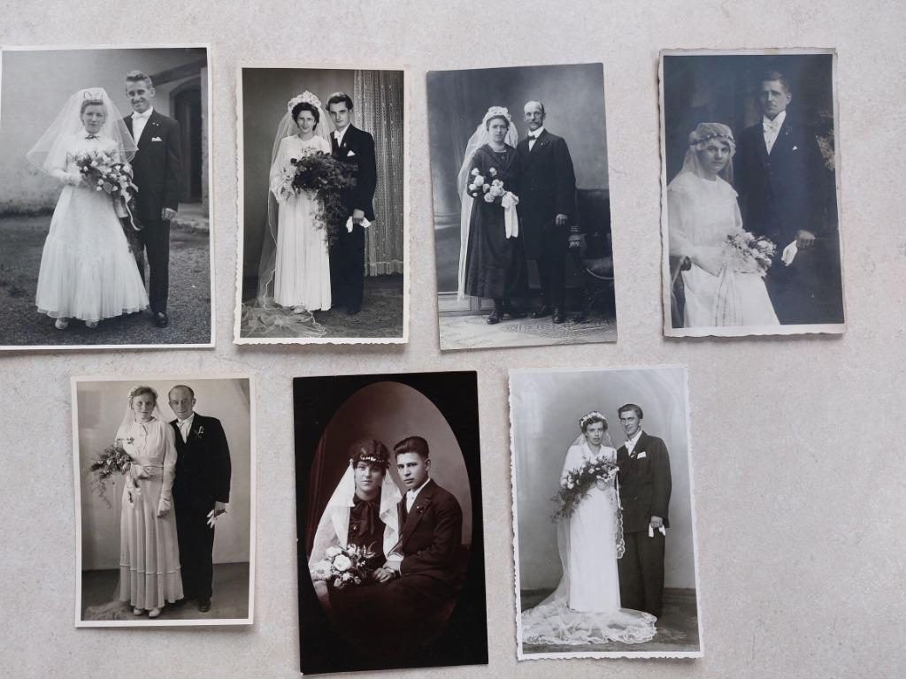 lot van 7 oude foto's (postkaartformaat) : huwelijk, Verzamelen, Verzenden, Foto