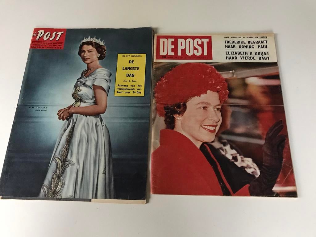Set van 2 vintage weekbladen De post Koningin Elisabeth, Enlèvement ou Envoi, Journal ou Magazine
