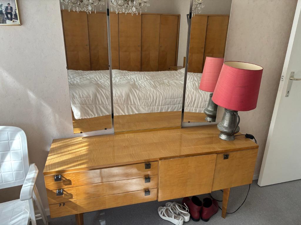 Volledige slaapkamer 'sixties' met recente lattoflex 160/200, Antiek en Kunst, Ophalen