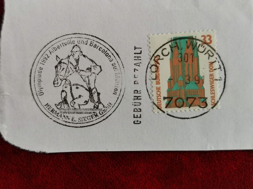 Timbre drapeau Allemagne 1991 - Jeux olympiques - cheval, Enlèvement ou Envoi, 1990 à nos jours, Affranchi