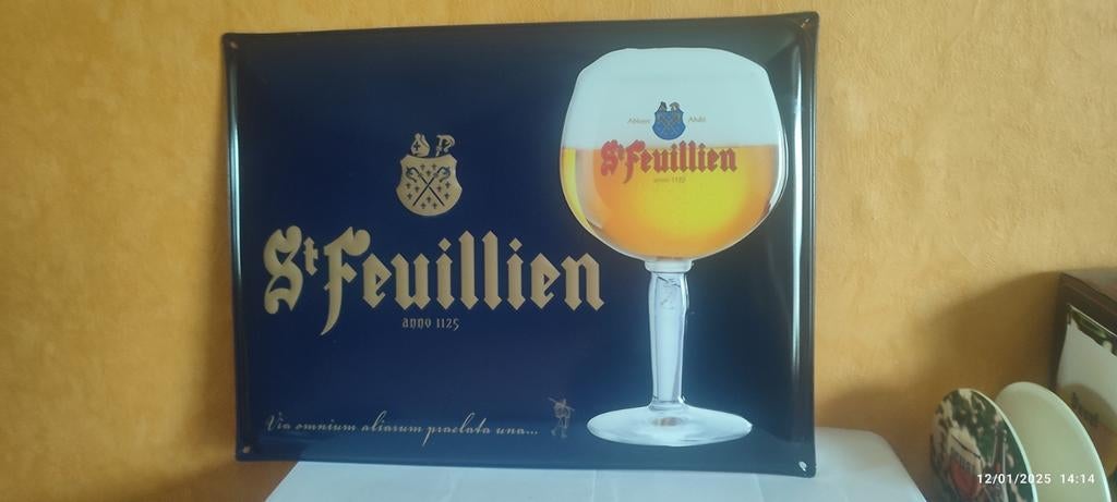 Brouwerijplaat van plaatstaal. ST-FEUILLIEN bier., Verzamelen, Ophalen, Gebruikt, Reclamebord, Plaat of Schild, Overige merken