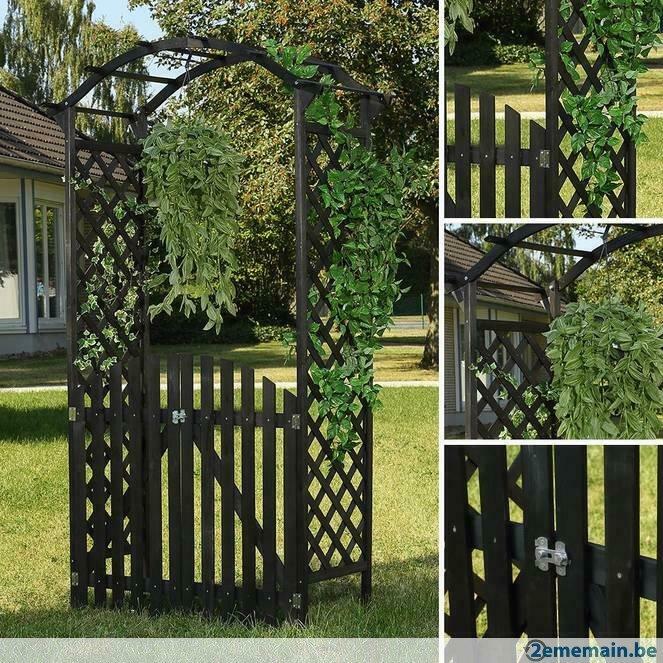 Arche de jardin en bois avec portillon arche en bois NOIR, Jardin & Terrasse, Jardin & Terrasse Autre, Neuf, Envoi