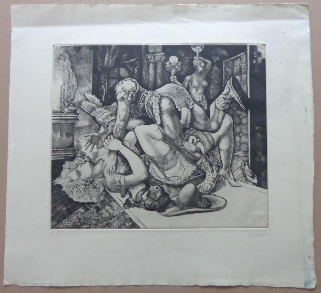 ALFRED COURMES / PORNOGRAPHIE / ZW-W ETS / 45x48cm / SIG, Antiquités & Art, Art | Lithographies & Sérigraphies, Signé, Enlèvement ou Envoi