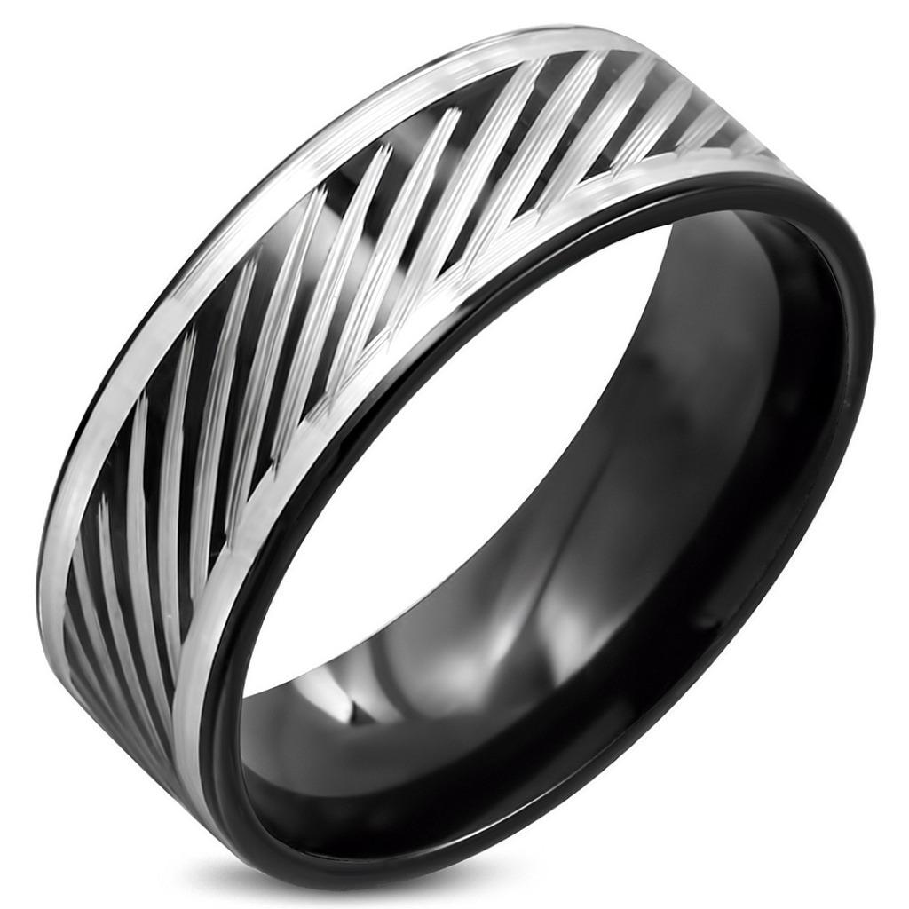 Bague homme en acier noir avec motif rayé, Bijoux, Sacs & Beauté, Bagues, Neuf, Enlèvement ou Envoi, Fer ou Acier, Homme