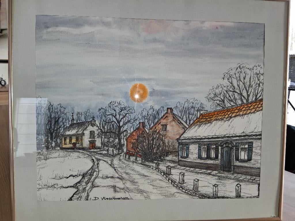 landschapsschets van Donkkapel Overmere-Donk, Antiek en Kunst, Ophalen