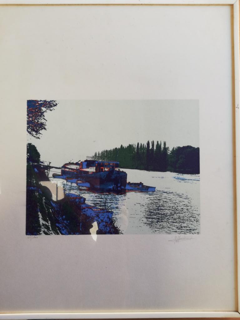 Péniche sur l'Escaut ; gravure colorée, Enlèvement ou Envoi