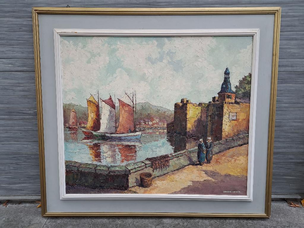 Huile sur toile quai animee signe Armand lacour, Antiquités & Art, Art | Peinture | Classique, Enlèvement